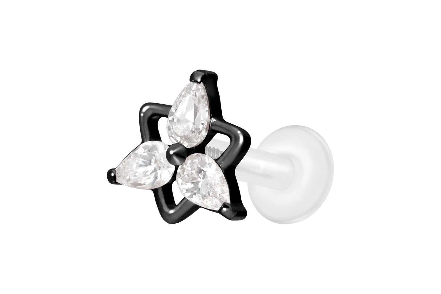 PTFE Labret Piercing mit Innengewinde + Titan-Aufsatz KRISTALLBLUME